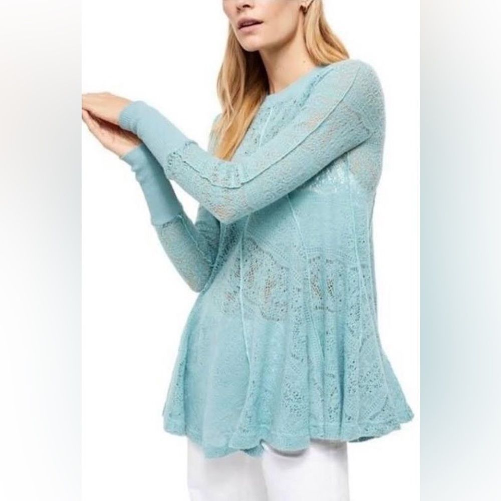 Free People, Coffee in the Morning Tunic Pullover, Blue, Size M